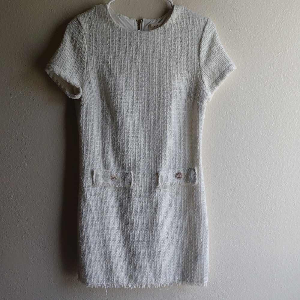 Chic White Tweed Mini Dress